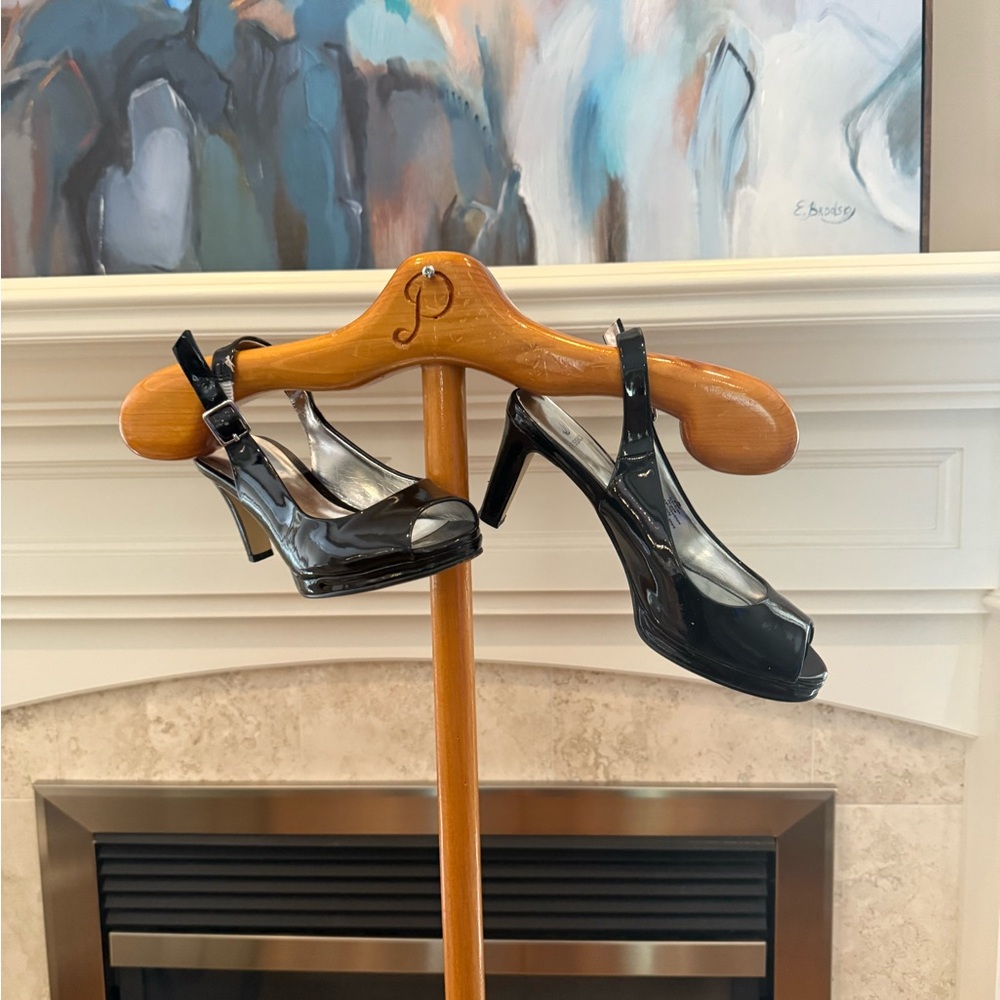 Black Patent Open Toe Heels Size 6 Women’s